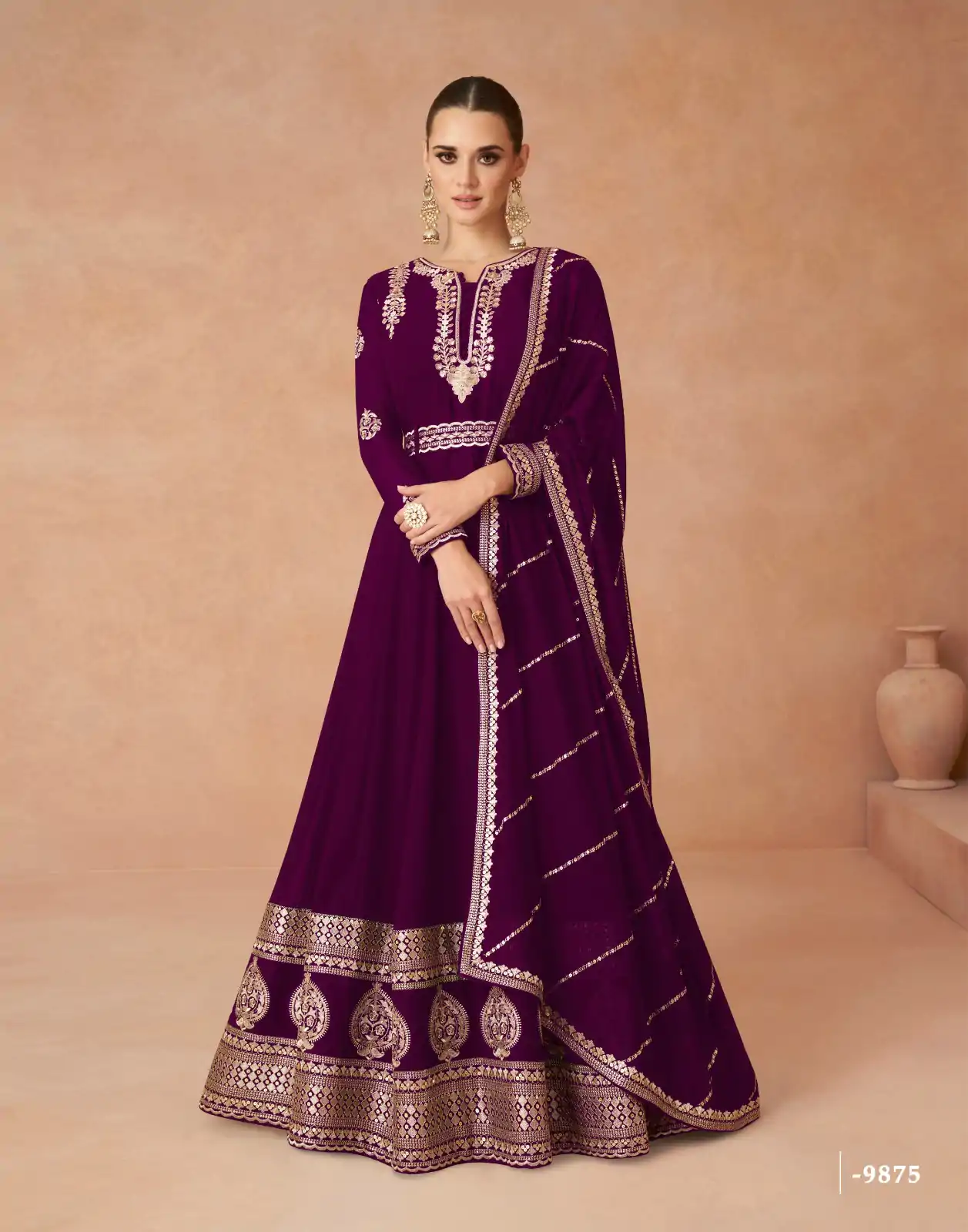 Amazing Wine Color Faux Georgette With Embroidery Work Anarkali Gown