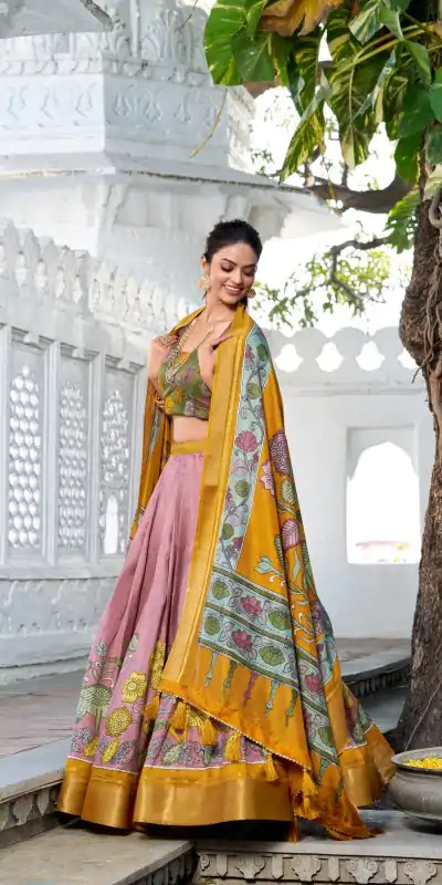 LNB 1234 Yellow Color Dola Silk Kalamkari Print Zari Border Lehenga Choli  Wedding, Party, Festive, Events Etc. Delivery 4-6 Working Days Rs 2149 | Lehenga, Bollywood Lehenga, Creative Lehenga, Designer Lehenga, Embroidered Lehenga, Party Wear Lehenga