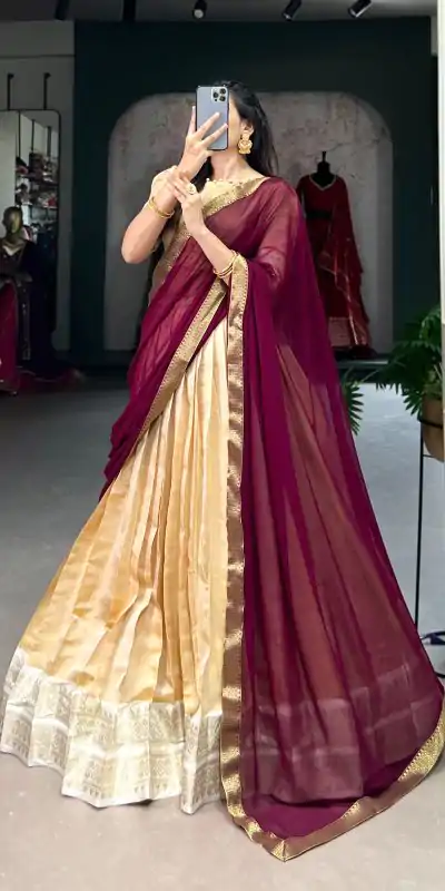 LNB 2002 Cream Color Color Kanchipuram Zari Weaving Work Lehenga Choli Wedding, Party, Festive, Events Etc. Delivery 4-6 Working Days Rs 1899 | Lehenga, Bollywood Lehenga, Creative Lehenga, Designer Lehenga, Embroidered Lehenga, Party Wear Lehenga