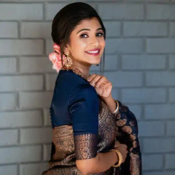 KP 5084 Navy Blue Color Soft Lichi Silk Jacquard Work On All Over Saree Casual, Wedding, Festive, Events . Expected Delivery  4-6 Working Days @1349/- only                                                                                                                                             | Sarees, Bollywood Sarees, Creative Sarees, Designer Sarees, Embroidered Sarees, Ethnic Saree, Modern Digital sarees, Party Wear Sarees