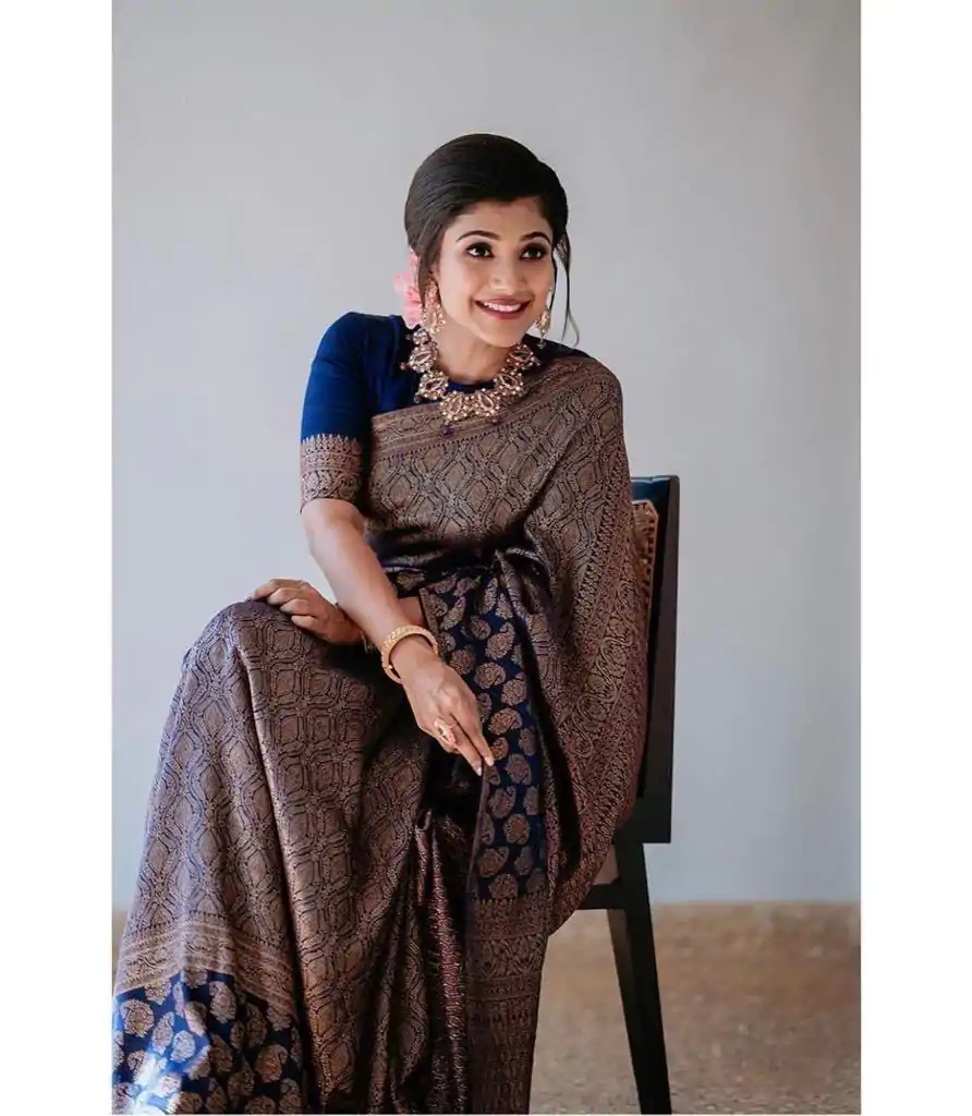 KP 5084 Navy Blue Color Soft Lichi Silk Jacquard Work On All Over Saree Casual, Wedding, Festive, Events . Expected Delivery  4-6 Working Days @1349/- only                                                                                                                                             | Sarees, Bollywood Sarees, Creative Sarees, Designer Sarees, Embroidered Sarees, Ethnic Saree, Modern Digital sarees, Party Wear Sarees