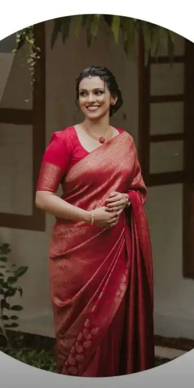 Beautiful Red Color Soft Lichi Silk Jacquard Work On All Over Saree