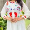 Beautiful White Color Cotton Flex and Rayo Embroidery Work Kurti