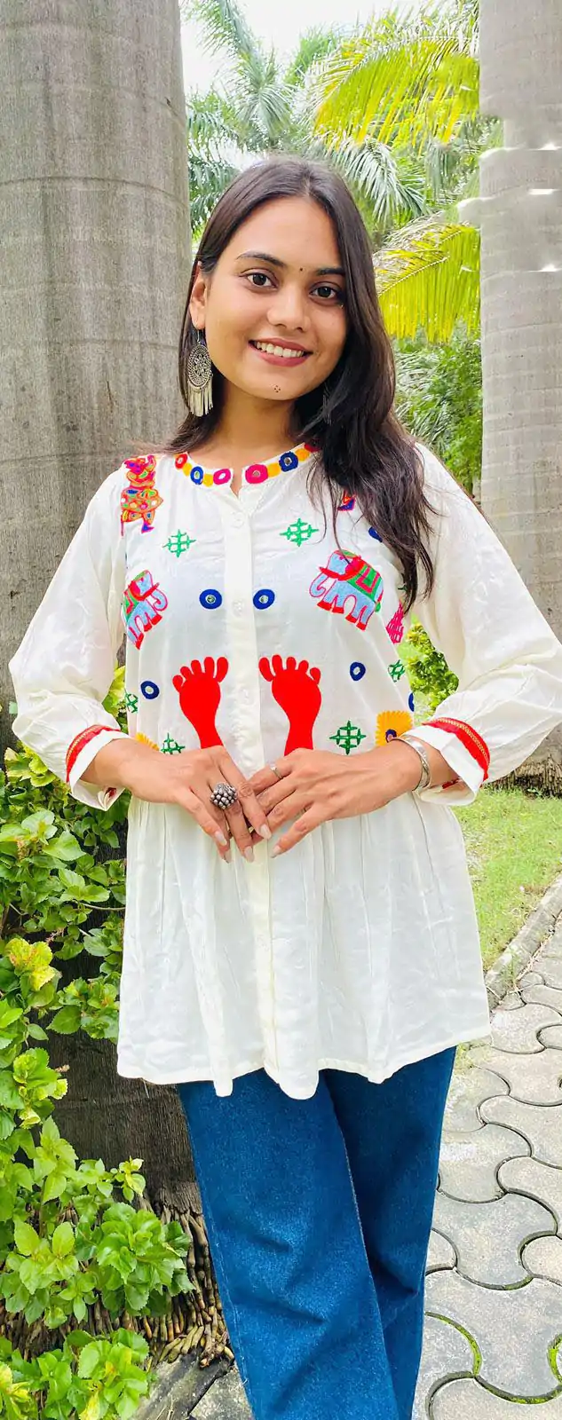Beautiful White Color Cotton Flex and Rayo Embroidery Work Kurti
