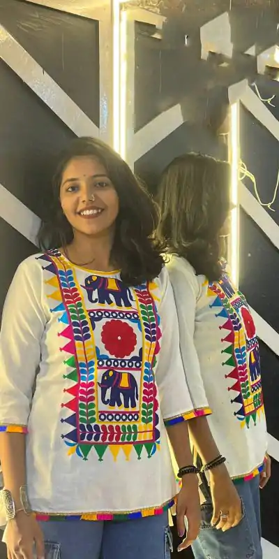 Beautiful White Color Cotton Flex and Rayo Embroidery Work Kurti