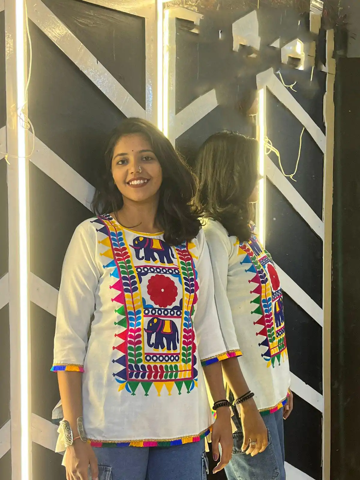 Beautiful White Color Cotton Flex and Rayo Embroidery Work Kurti