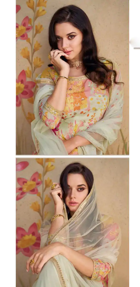 FC 5539 Cream Color chinon Print Silk with Dall US Crepe Sharara Suit Wedding, Party, Festive, Events Etc.  Expected Delivery 4-6 Working Days @2099/- | Jump Suits, Salwar suit, Casual Suits, Creative suits, Designer Suits, Palazzo Suits, Party Wear Suits, Patiala Suits, Straight Suits