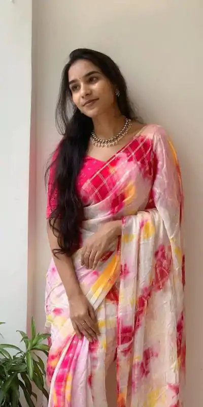 AC Chex Pink Color Viscose Georgette Shibori Hand Dyeing Jari Work Saree Casual, Wedding, Festive, Events . Expected Delivery  4-6 Working Days @1849/- only                                                                  | Sarees, Bollywood Sarees, Creative Sarees, Designer Sarees, Embroidered Sarees, Ethnic Saree, Modern Digital sarees, Party Wear Sarees