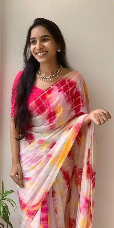 Classic Pink Color Viscose Georgette Shibori Hand Dyeing Jari Work Saree