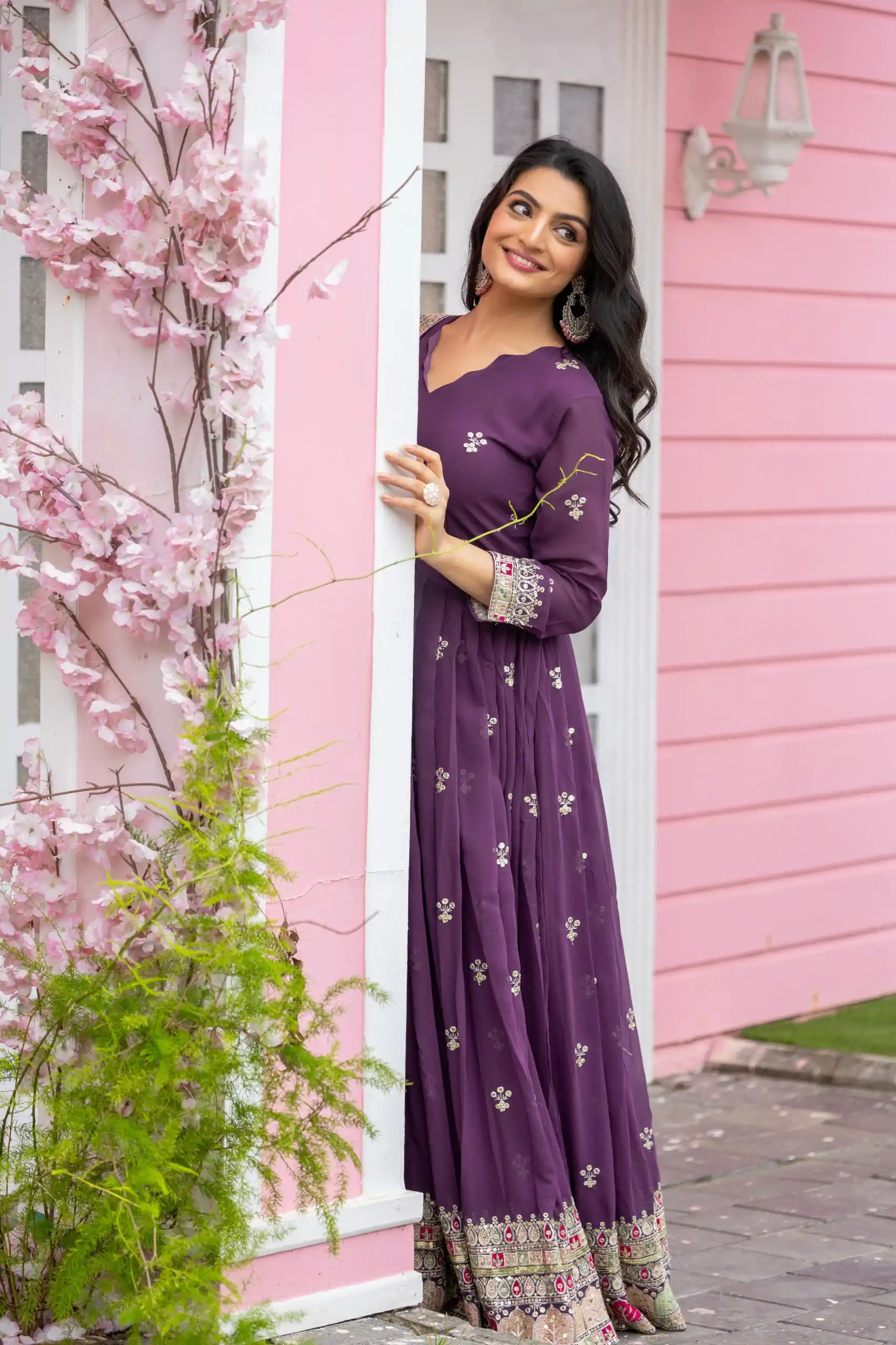 Purple Faux Georgette With Embroidery Sequence Work Anarkali Gown - Image 2
