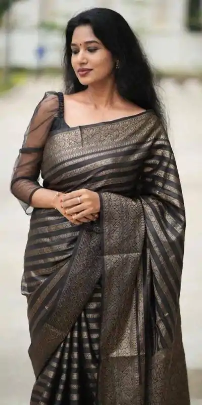 Fantastic Black Color Soft Lichi Silk Jacquard Work On All Over Saree