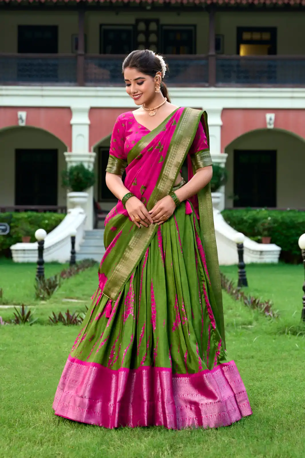 Fantastic Pink Color Dola Silk Shikora Print Zari Border Lehenga Choli