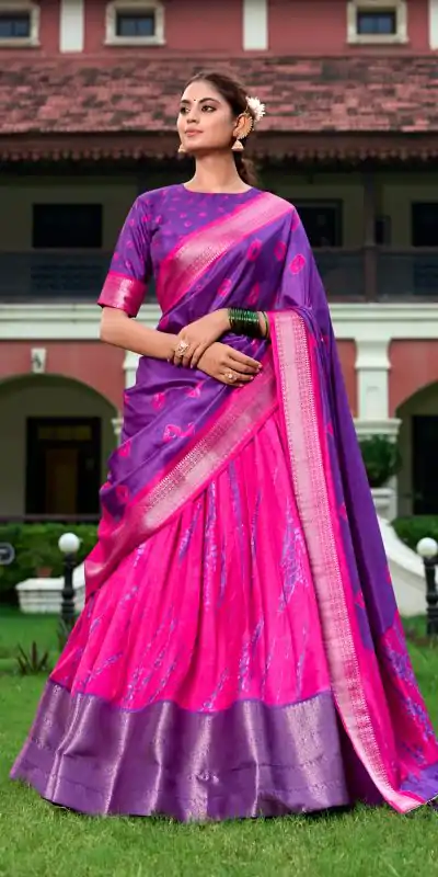 Fantastic Purple Color Dola Silk Shikora Print Zari Border Lehenga Choli
