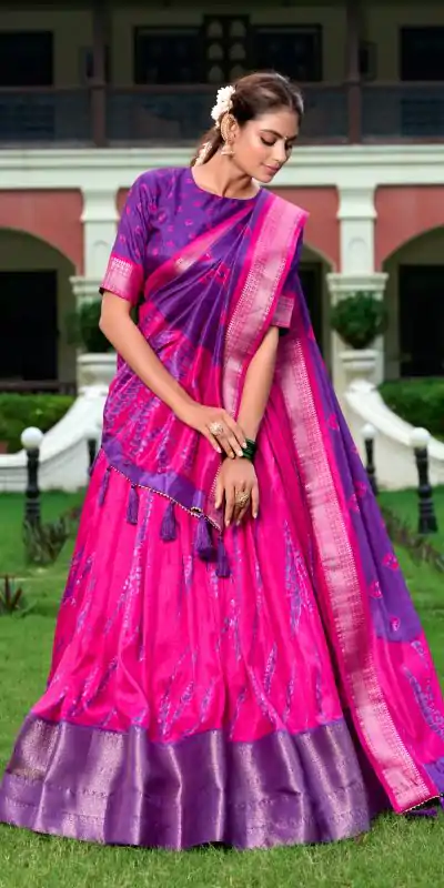 Fantastic Purple Color Dola Silk Shikora Print Zari Border Lehenga Choli