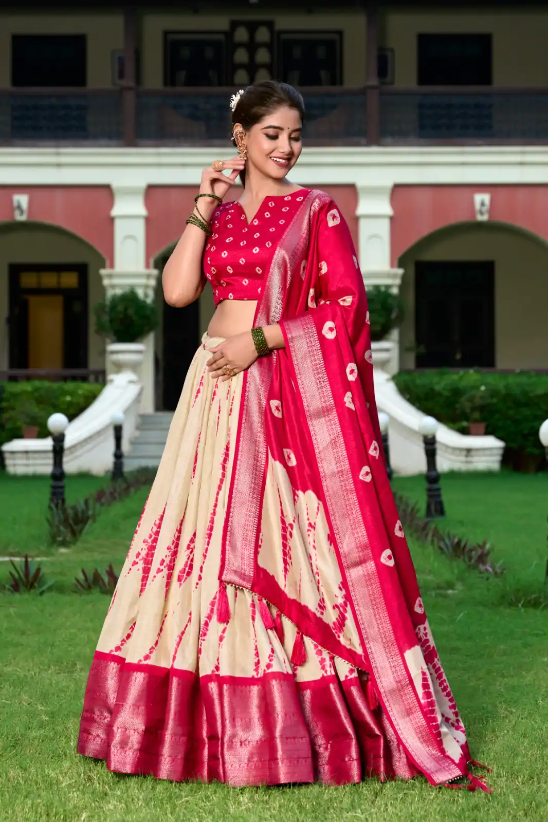 Fantastic Red Color Dole Silk Shikora Print Zari Border Lehenga Choli