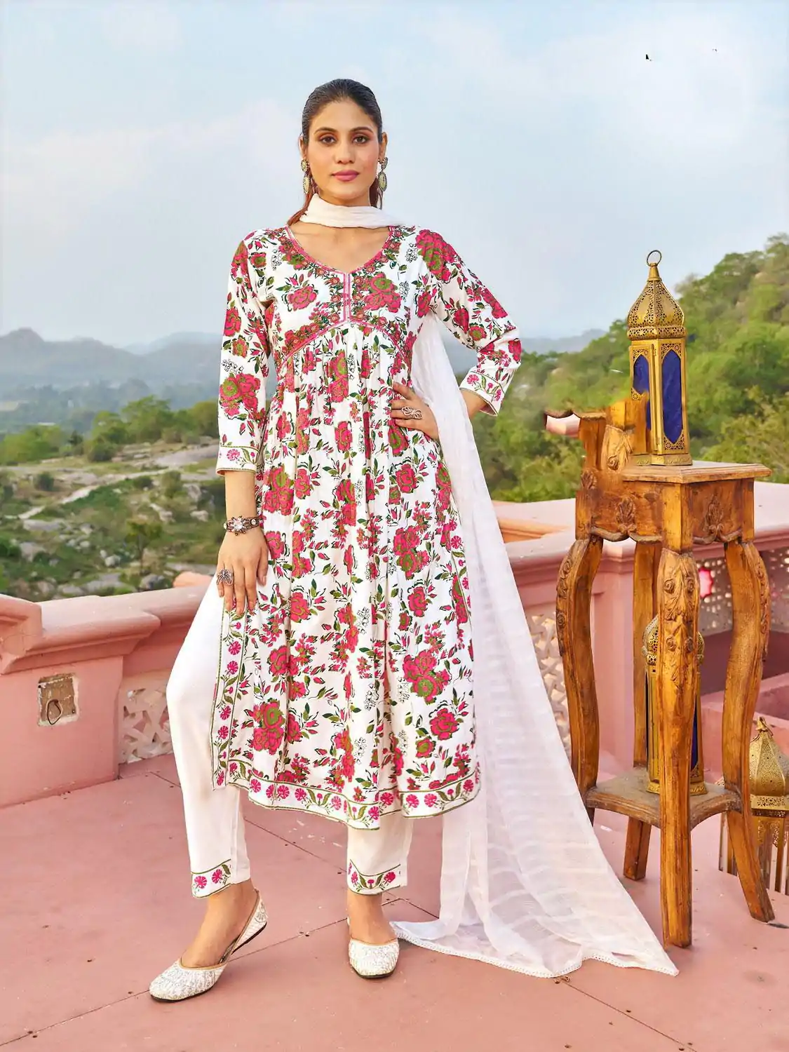 Fantastic White Color Rayon Alia Cut With Embroidery Work Kurti