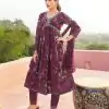 Fantastic Wine Color Rayon Alia Cut With Embroidery Work Kurti