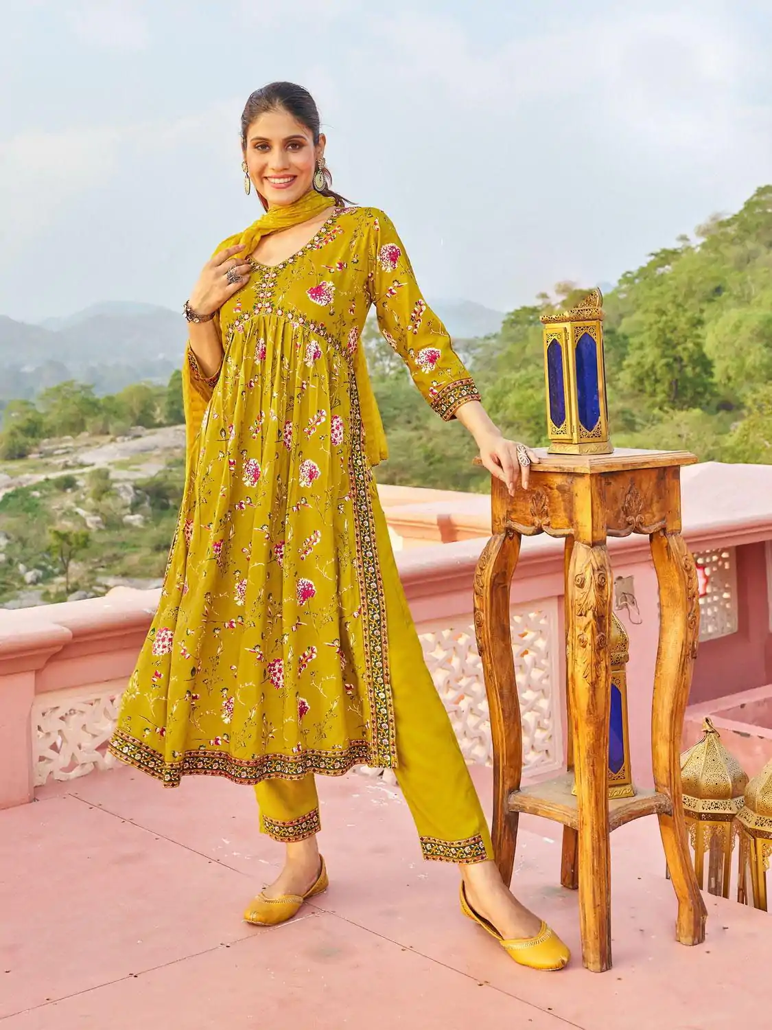 Fantastic Yellow Color Rayon Alia Cut With Embroidery Work Kurti