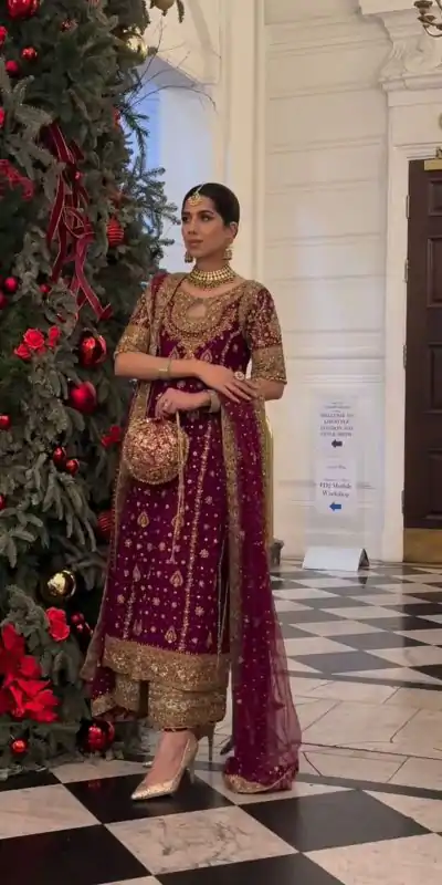 Glowing Red Color Faux Georgette With Embroidery Sequence Work Salwar Suit