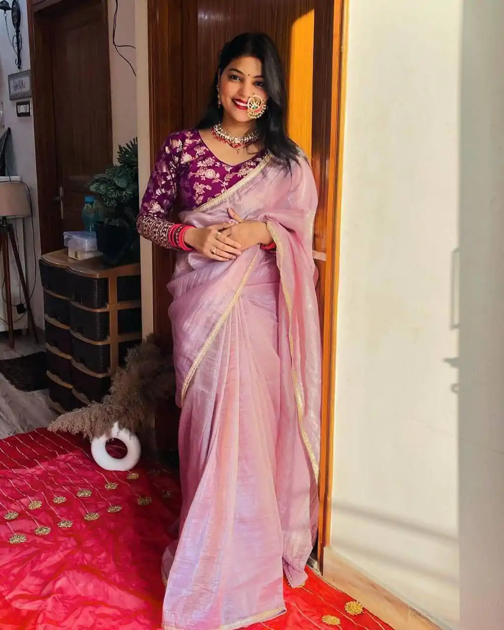 MS 467 Light Pink Color Pure Tissue Crush Silk Fabric With Fancy Lace Saree , Wedding, Festive, Events . Expected Delivery  4-6 Working Days @1699/- only | Sarees, Bollywood Sarees, Creative Sarees, Designer Sarees, Embroidered Sarees, Ethnic Saree, Modern Digital sarees, Party Wear Sarees