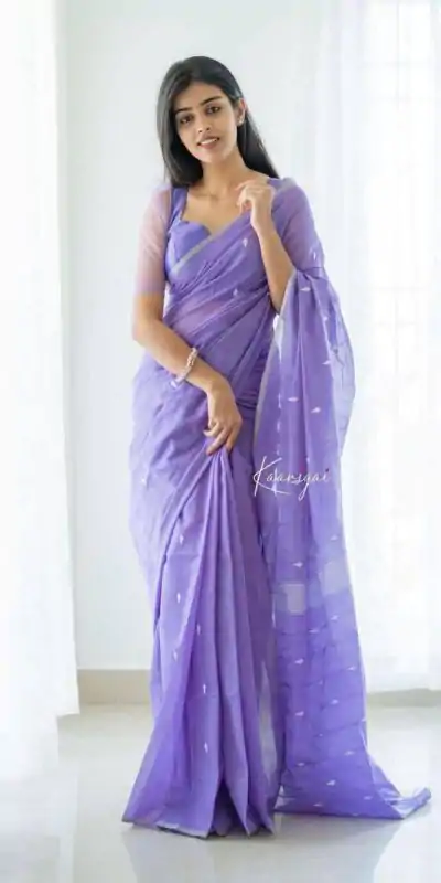 KP 5063 Purple Color Soft Lilan Cotton Rich Pallu & Jacquard Work Saree Casual, Wedding, Festive, Events . Expected Delivery  4-6 Working Days @1349/- only                                                                                                                                             | Sarees, Bollywood Sarees, Creative Sarees, Designer Sarees, Embroidered Sarees, Ethnic Saree, Modern Digital sarees, Party Wear Sarees