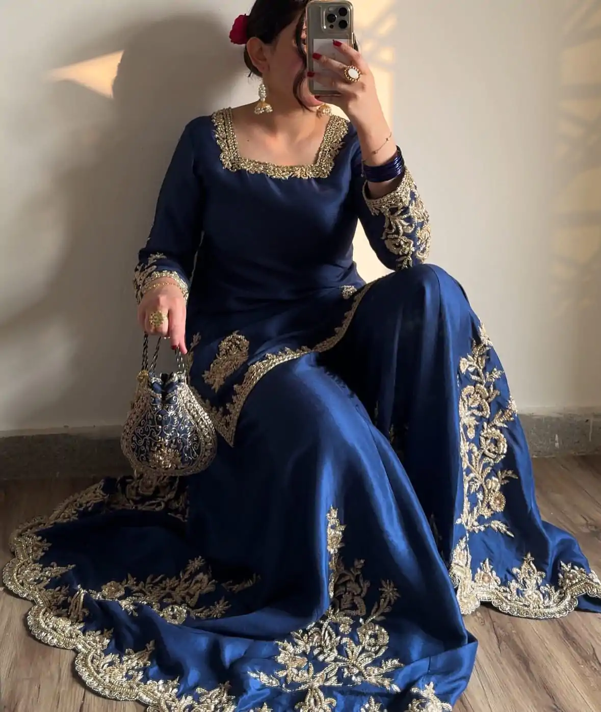 LG 1872 Blue Color Chinnon Silk With Embroidery Work Sharara Suit Wedding, Party, Festive, Events Etc.  Expected Delivery 4-6 Working Days @2049/- | Jump Suits, Salwar suit, Casual Suits, Creative suits, Designer Suits, Palazzo Suits, Party Wear Suits, Patiala Suits, Straight Suits