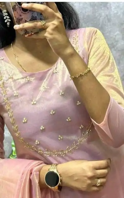 Superb Light pink Color Heavy Twill Golden Shining Fabric Kurti