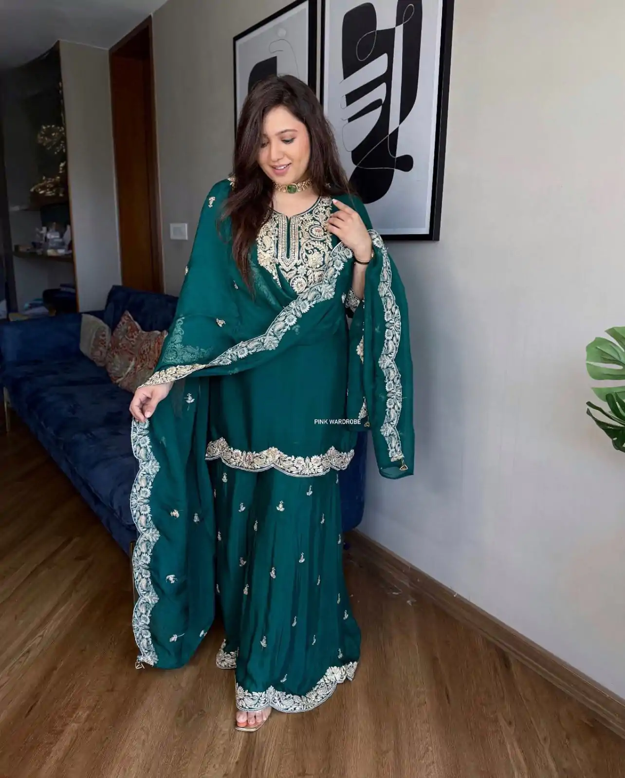 Magical Dark green Color Pure Chinnon Silk With Embroidery Sequence Work Salwar Suit