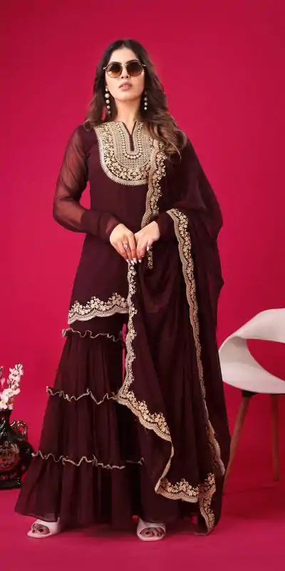Magical Maroon Color Faux Georgette With Heavy Embroidery Sequence Work Salwar Suit