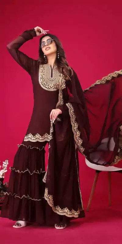 SRK 5236 Maroon Color Faux Georgette With Embroidery Sequence Work Salwar Suit , Wedding, Party, Festive, Events Etc.4-6 Working Days@ 2399/-only | Jump Suits, Salwar suit, Casual Suits, Creative suits, Designer Suits, Palazzo Suits, Party Wear Suits, Patiala Suits, Straight Suits