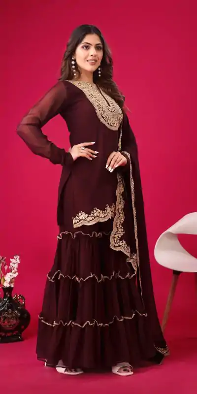 SRK 5236 Maroon Color Faux Georgette With Embroidery Sequence Work Salwar Suit , Wedding, Party, Festive, Events Etc.4-6 Working Days@ 2399/-only | Jump Suits, Salwar suit, Casual Suits, Creative suits, Designer Suits, Palazzo Suits, Party Wear Suits, Patiala Suits, Straight Suits