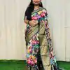 Black Jacquard Dola Silk With Print Saree