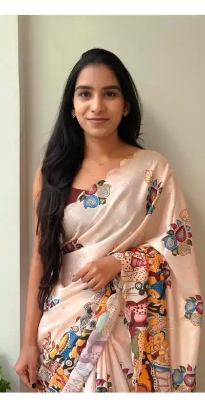 Perfect Cream Color Chinon Digital Printed Embroidery Butti Work Saree