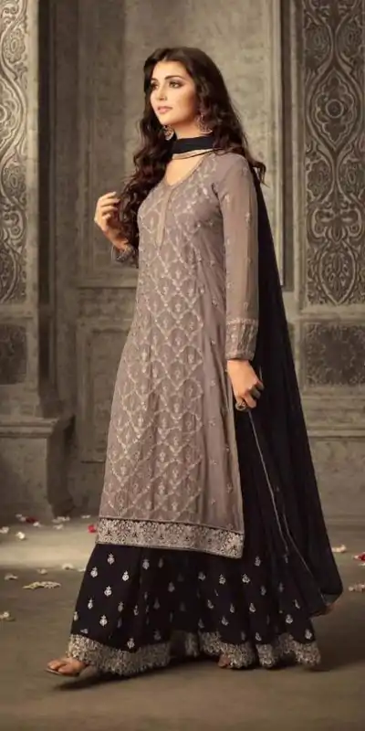 Pretty Brown Color Georgette With Embroidery work With Stone Salwar Suit