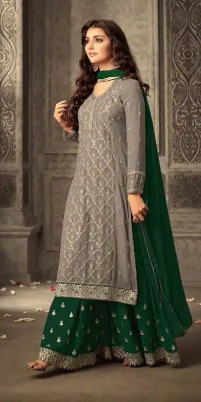 Pretty Green Color Georgette With Embroidery work With Stone Salwar Suit
