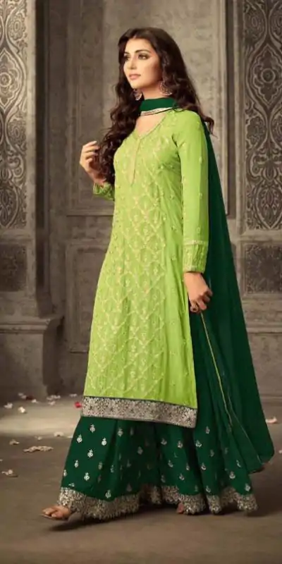 Pretty Light Green Color Georgette With Embroidery Work With Stone Salwar Suit