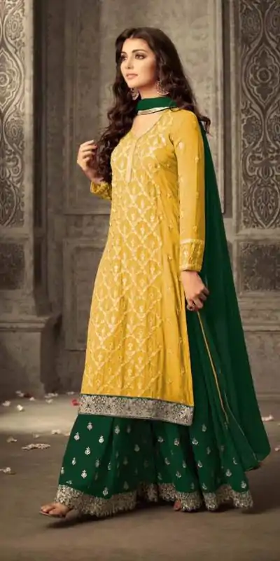 Pretty Yellow Color Georgette With Embroidery work With Stone Salwar Suit
