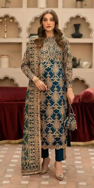 Royal Navy Blue Color Faux Georgette With Embroidery Sequence With Beads Work Salwar Suit