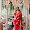 Red Viscose Georgette With Jacquard Zari Saree
