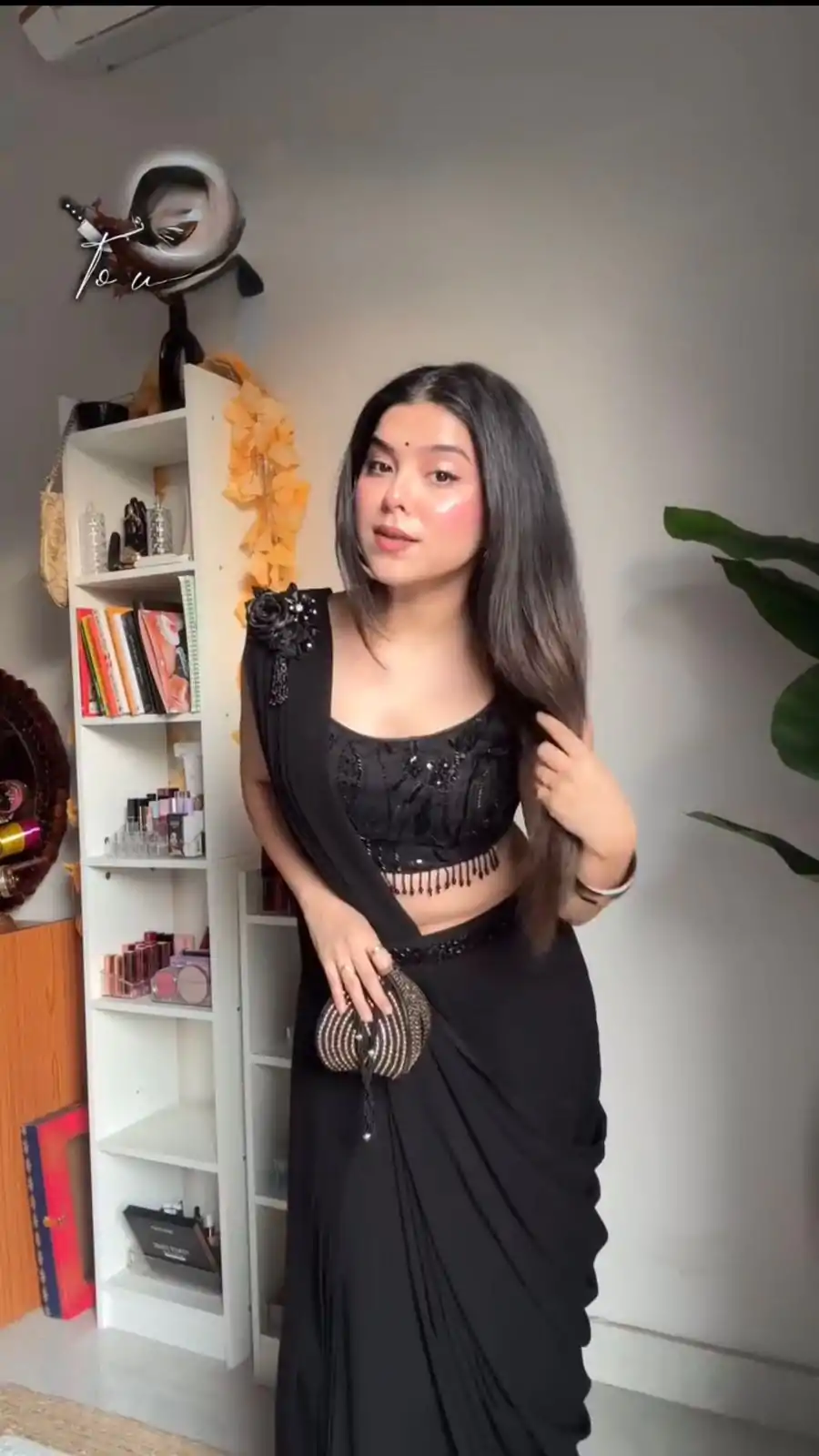 Shine Black Color Foix Georgette Sequence With Val Thread Fancy Lace Brooder Dhoti Suit