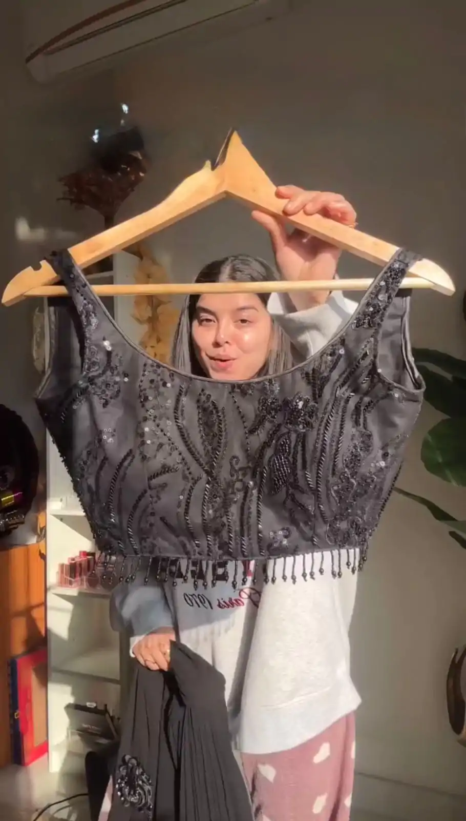 Black Foix Georgette Sequence With Val Thread Lace Brooder Dhoti Suit - Image 2