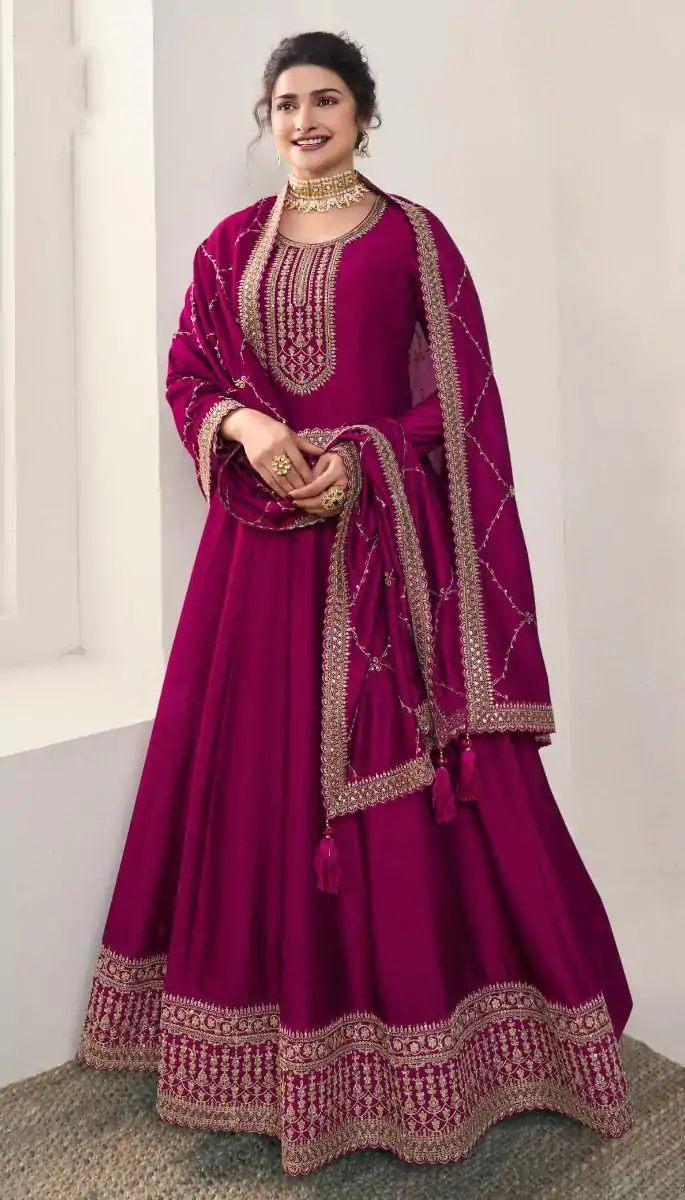 Splendorous Marron Color Silk Georgette with Embroidery Work Anarkal Suit