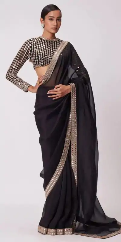Stunning Black Color Rangoli Silk Heavy Coding Embroidery Lace In Border Saree