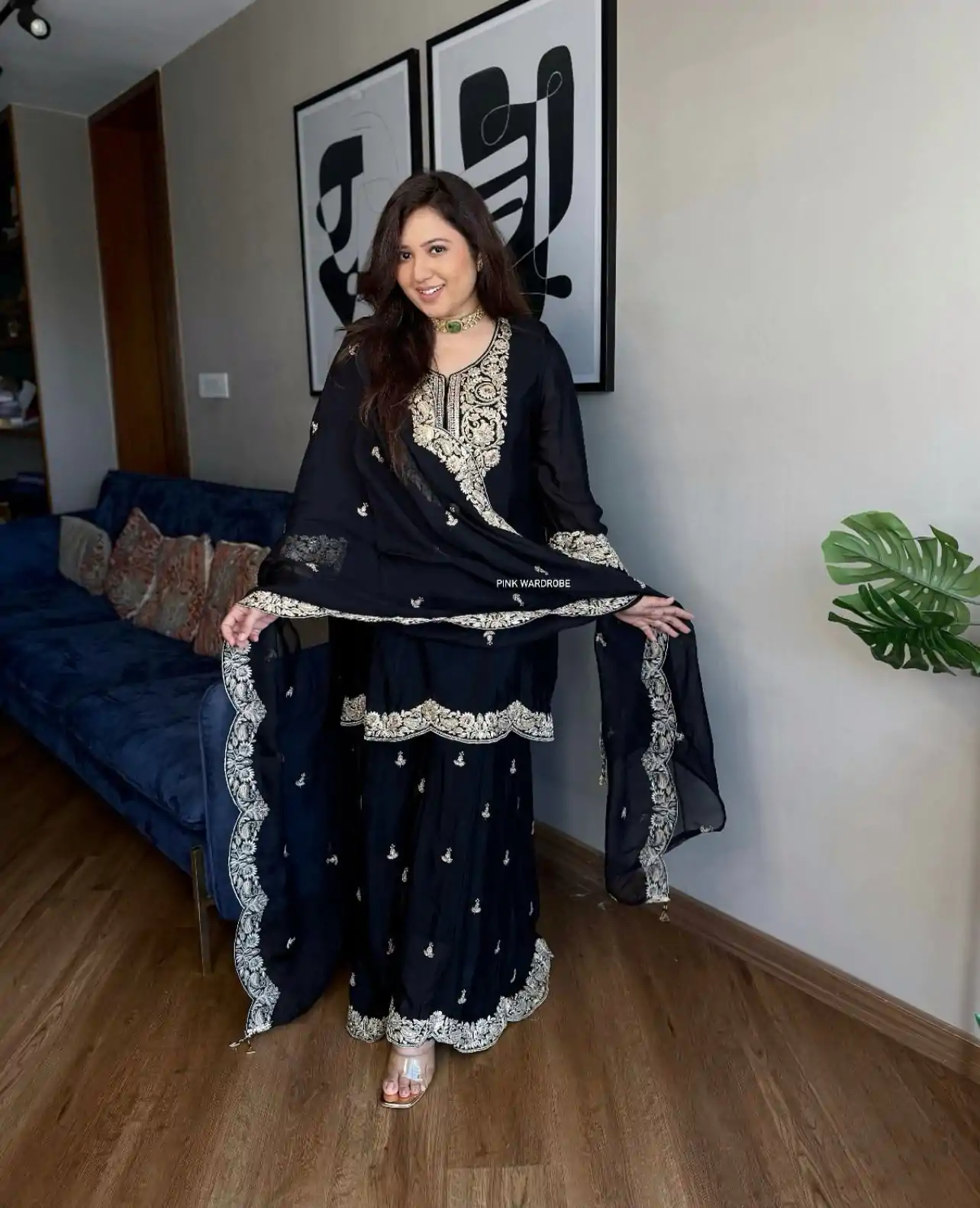 Superb Black Color Pure Chinnon Silk With Embroidery Coding Dori-Sequence Salwar Suit