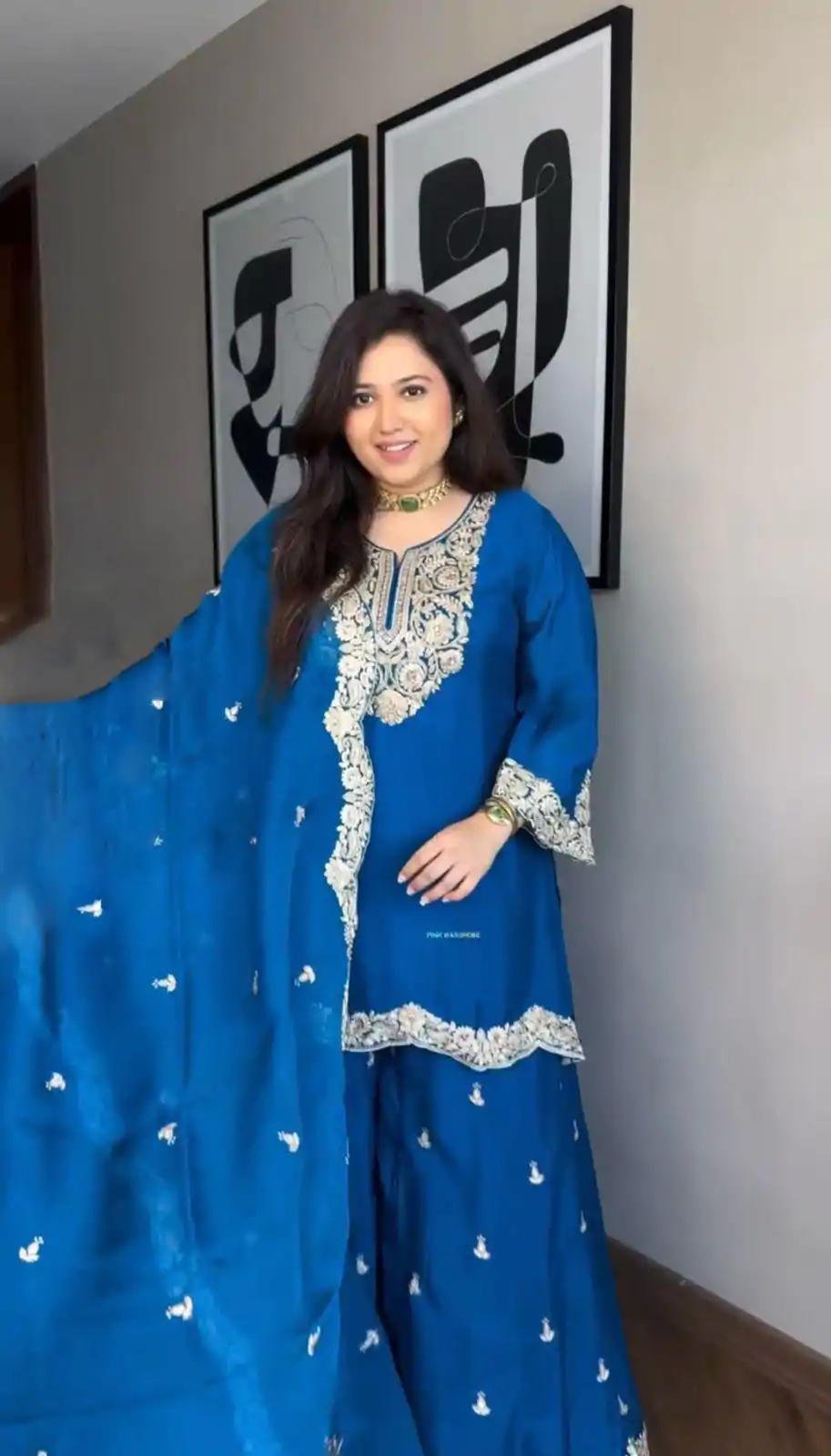 Blue Chinnon Silk With Embroidery Coding Dori-Sequence Salwar Suit - Image 3