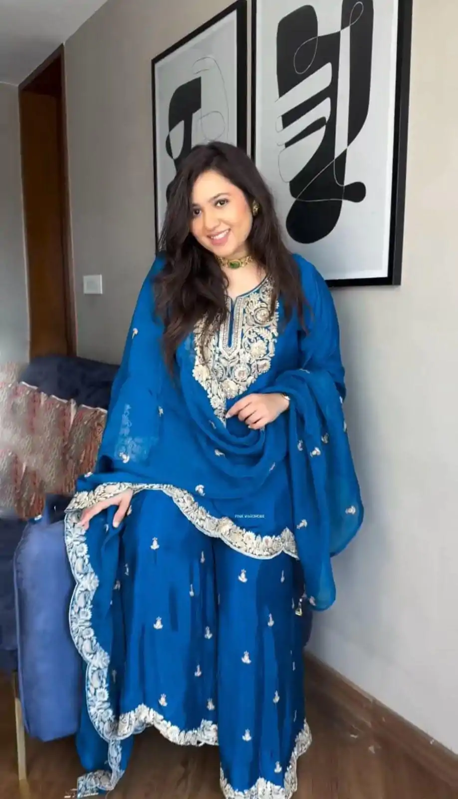 Blue Chinnon Silk With Embroidery Coding Dori-Sequence Salwar Suit - Image 2