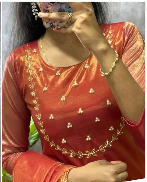 Superb Red Color Heavy Twill Golden Shining Fabric Kurti