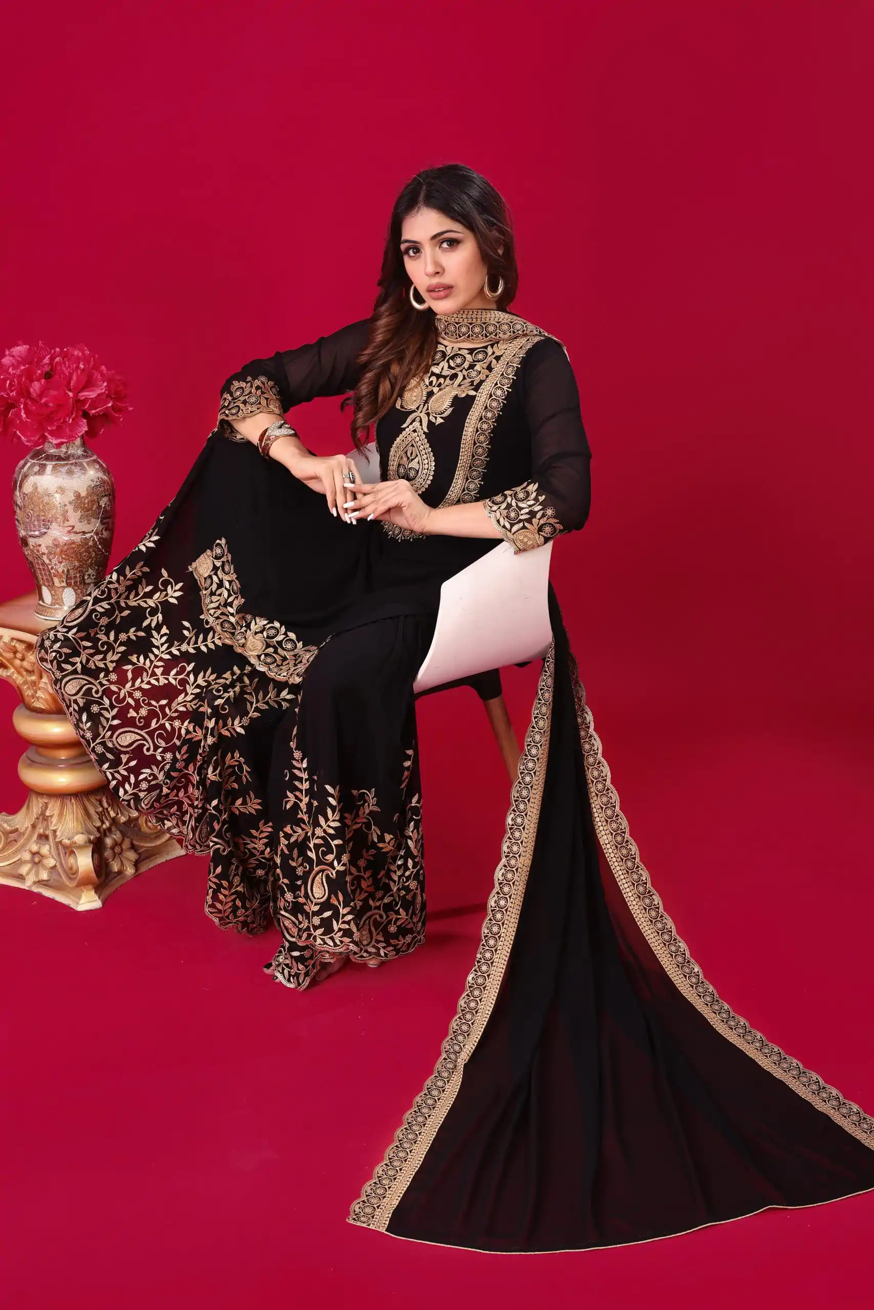 SRK-5242 Black Faux Georgette Embroidery Sequence Work Salwar Suit  Casual, Wedding, Party, Festive, Events Etc.4-6 Working Days@ 2099/-only | Jump Suits, Salwar suit, Casual Suits, Creative suits, Designer Suits, Palazzo Suits, Party Wear Suits, Patiala Suits, Straight Suits
