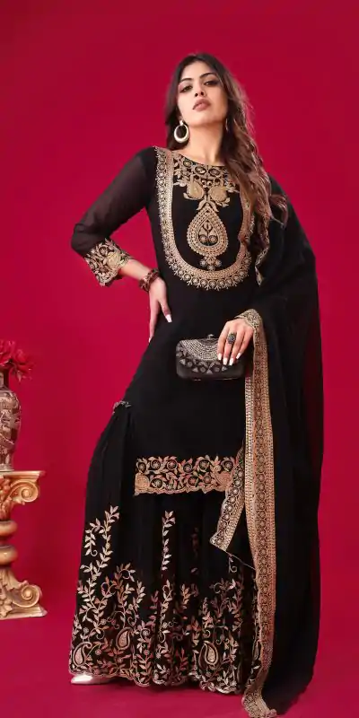 Amazing Black Color Faux Georgette With Embroidery Sequence Thread Work Salwar Suit