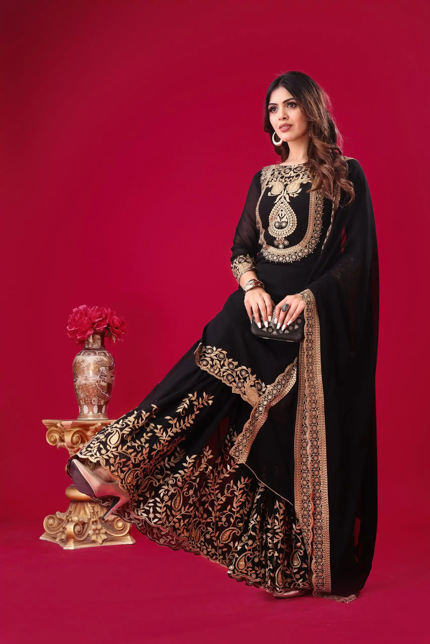 SRK-5242 Black Faux Georgette Embroidery Sequence Work Salwar Suit  Casual, Wedding, Party, Festive, Events Etc.4-6 Working Days@ 2099/-only | Jump Suits, Salwar suit, Casual Suits, Creative suits, Designer Suits, Palazzo Suits, Party Wear Suits, Patiala Suits, Straight Suits